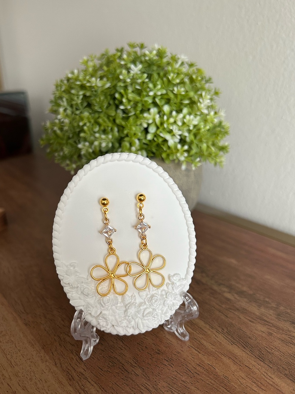 Handmade Gold Floral Drop Earrings